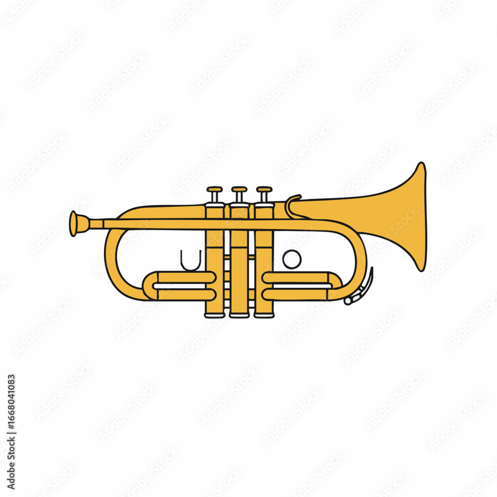 Fototapeta premium Stylized Golden Trumpet Illustration with Black Outline and Valve Detail
