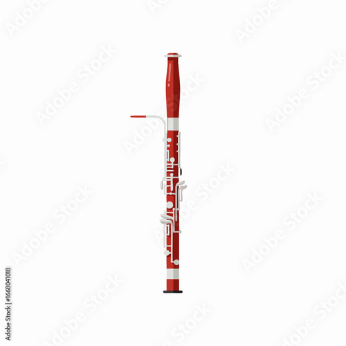 Red and White Bassoon Illustration with Silver Keys and Intricate Detailing