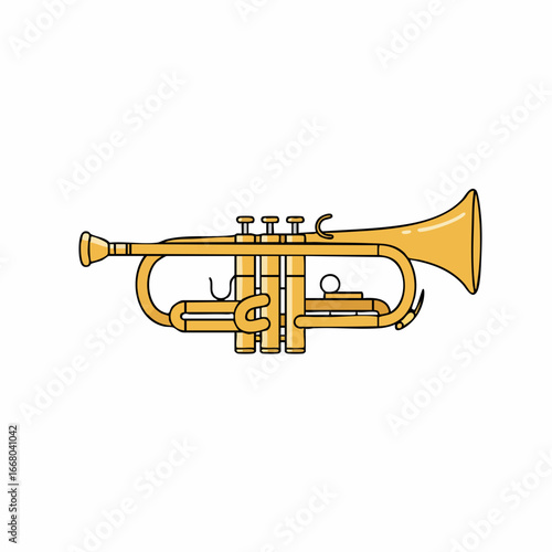 Stylized Golden Trumpet Illustration with Black Outline and Detailed Valves