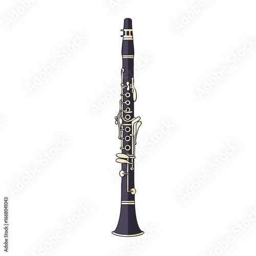 Detailed Illustration of a Dark Clarinet with Silver Keys and Accents