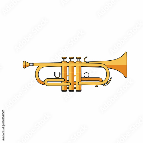 Detailed Illustration of a Golden Trumpet with Valves and Bell.