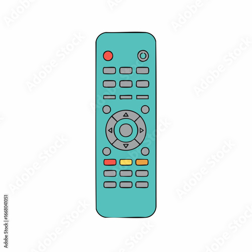 Teal Remote Control with Various Buttons for Television or Media Devices.