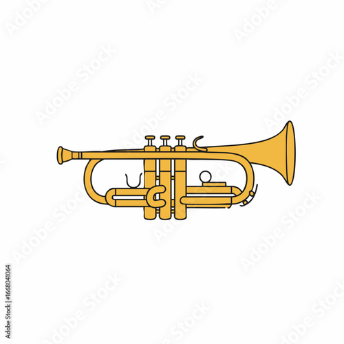 Detailed Illustration of a Golden Trumpet with Black Outlines and Valves