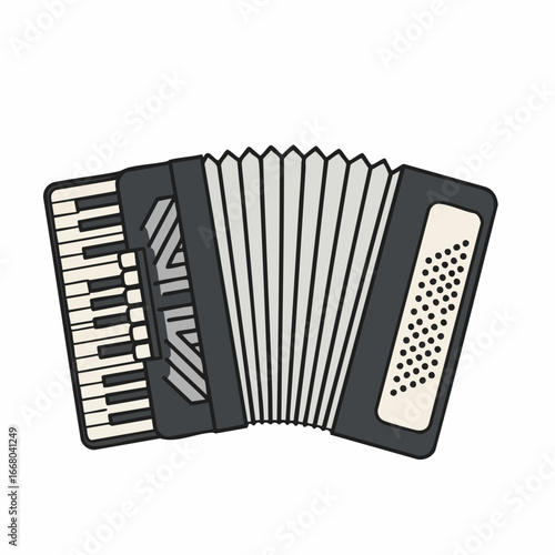 Cartoon Accordion with Keys, Bellows, and Button Panel in Gray and White