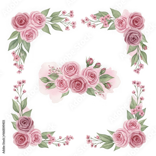 Beautiful pink rose floral arrangement and border design