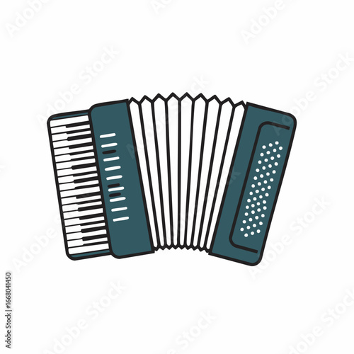 Teal Accordion Illustration with White Keys and Button Arrangement.