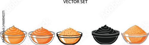 Vector set of orange and black caviar in glass bowls for seafood delicacy concepts