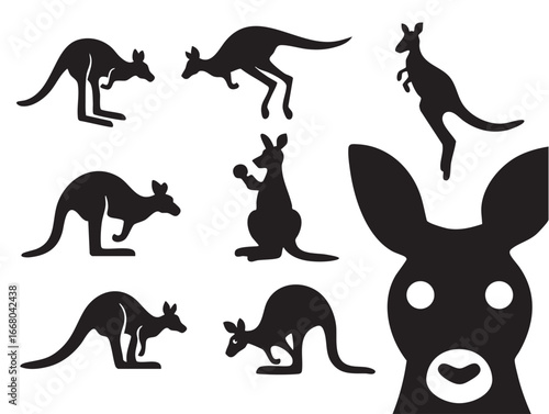 Kangaroo Silhouette Collection Vector Graphic Illustration Australian Wildlife Icons Graphic Art for Design Projects and Creative Works Multiple Poses and Styles