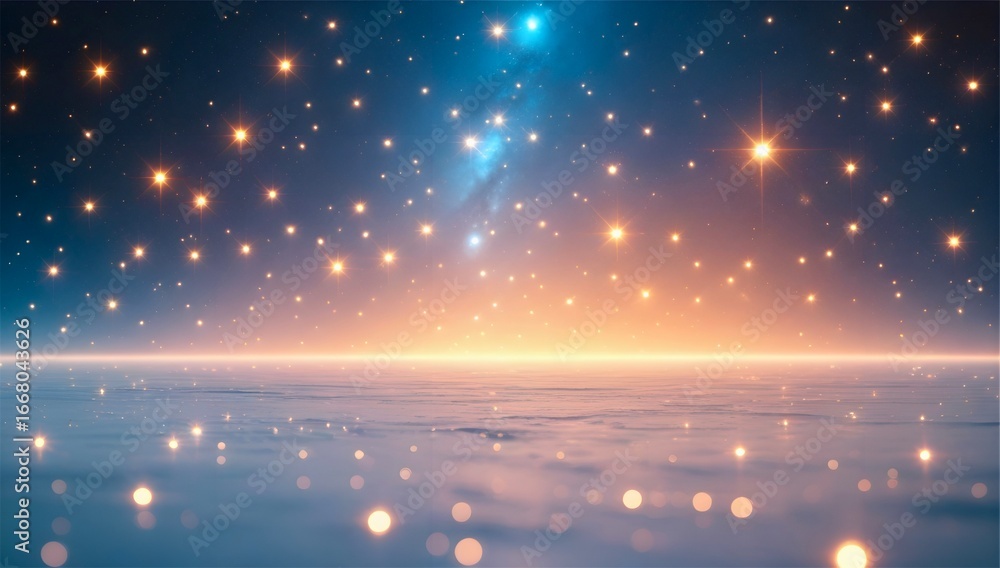 Naklejka premium A cosmic scene displaying a galaxy with bright stars scattered across the blue-black expanse of space.