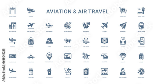 array aviation air travel-themed icons industry