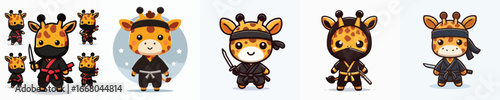 cute giraffe vector in ninja costume