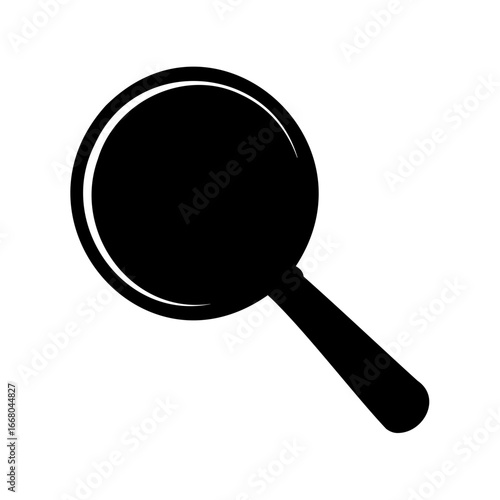 Simple black silhouette of a magnifying glass on a white background