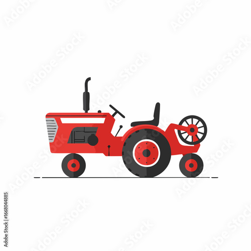Stylized Red Tractor with Black Accents and Spare Tire Detail, Side View
