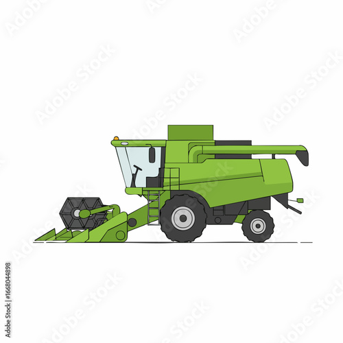 Green Combine Harvester Illustration: Side View of Agricultural Machinery