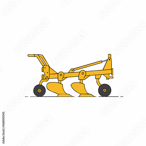 Yellow Two-Bottom Plow with Black Wheels and Connecting Rods Illustration