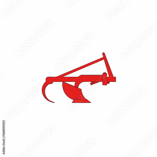 Red Agricultural Plow Side Profile Illustration