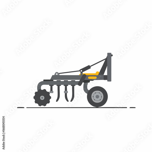 Detailed Side View of a Modern Agricultural Harrowing Machine.