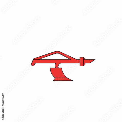 Stylized Red Agricultural Plough Illustration with Geometric Design and Sharp Blade