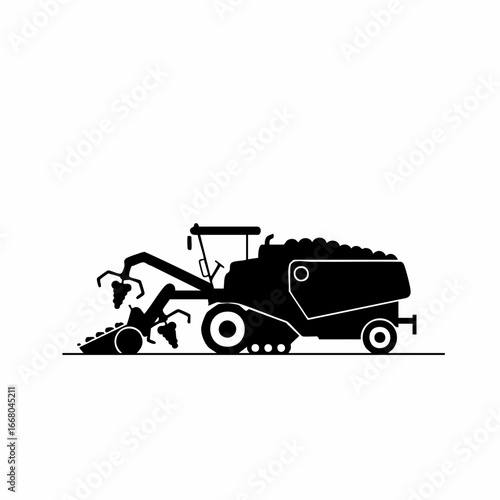 Silhouetted Agricultural Harvester in Profile View
