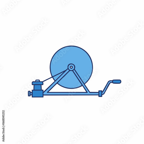 Detailed Blue Winch with Crank Handle for Lifting and Pulling.
