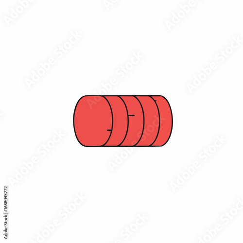 Stacked Red Cylinders with Black Outline, Simple Geometric Design