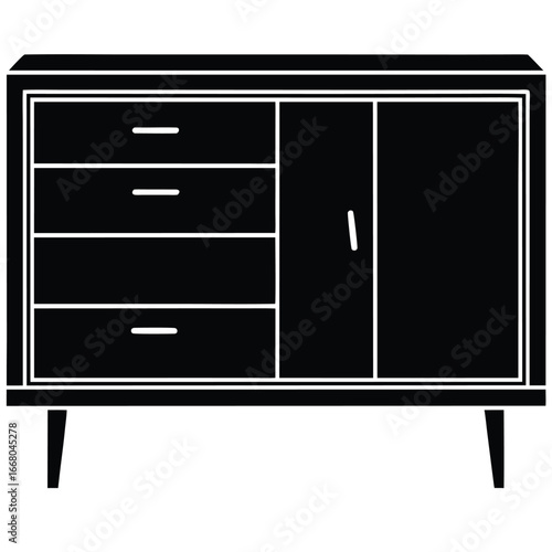 Black modern sideboard with drawers and cabinet vector