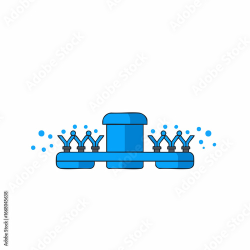 Blue Irrigation Sprinkler System with Multiple Nozzles Spraying Water