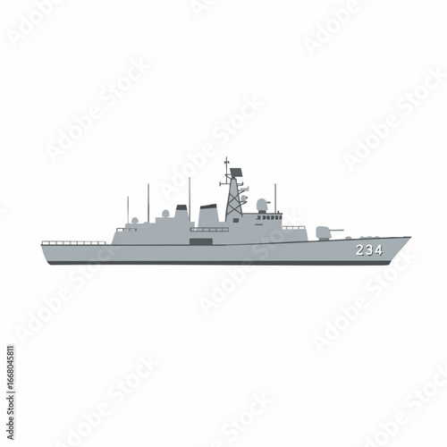 Gray Warship Silhouette with Numbered Hull