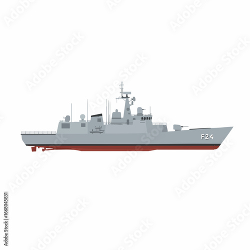 Gray Warship Profile with Detailed Armament and Designation