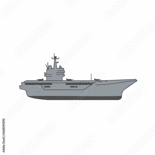 Detailed Vector Illustration of a Modern Naval Aircraft Carrier in Profile