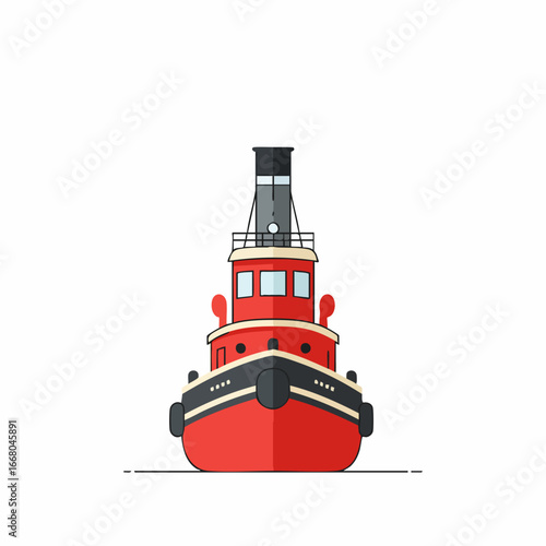 Bold Red Tugboat Illustration with Distinctive Black and White Details