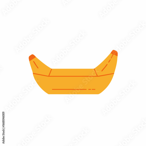 Stylized, Geometric Banana with Orange Tips and Detailed Lines