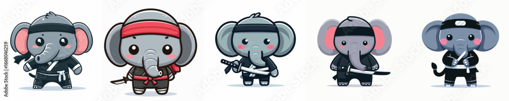 Fototapeta premium cute elephant vector in ninja costume