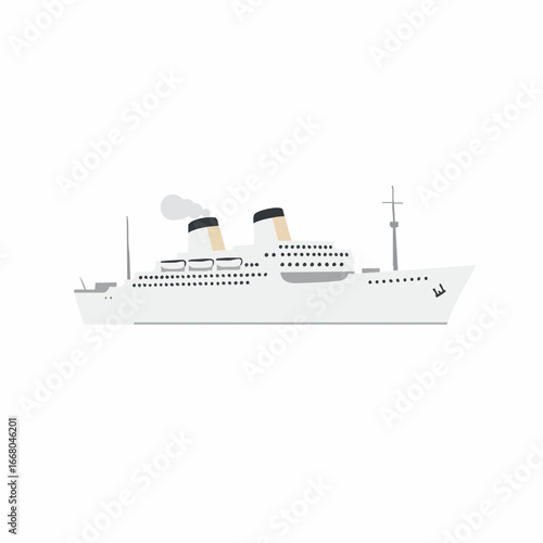 Simple Illustration of a Classic White Cruise Ship with Smoke and Details