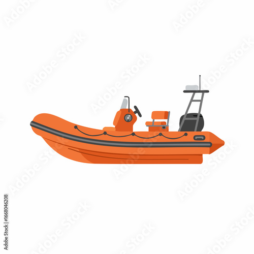 Orange Inflatable Rescue Boat with Console and Ladder