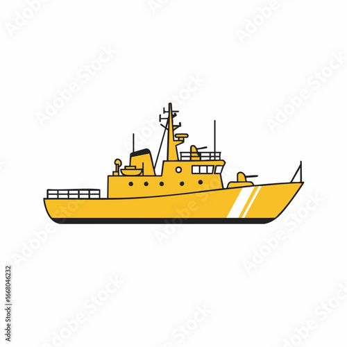 Yellow Patrol Boat Side Profile Illustration