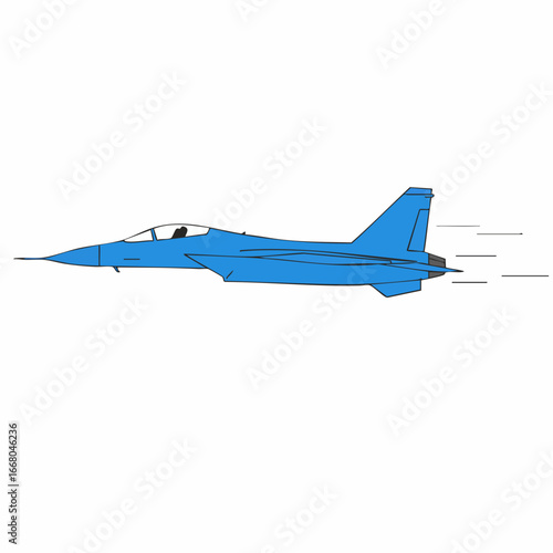 Simple Blue Fighter Jet in Flight Profile View