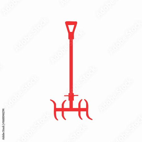 Detailed Red Garden Cultivator Tool with Tines and Handle Design