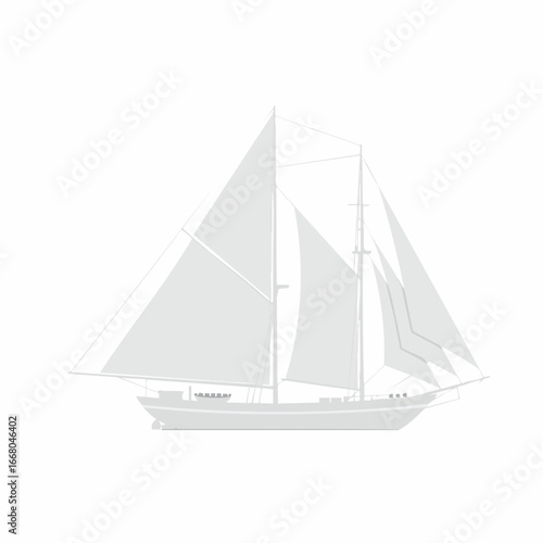 Light Gray Silhouette of a Sailing Vessel with Detailed Sails