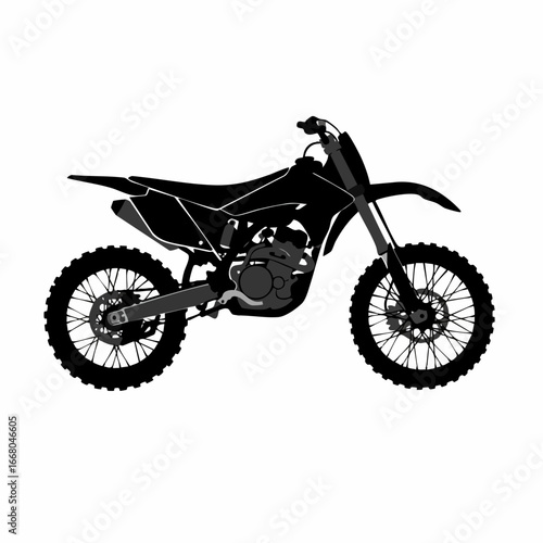 Sleek black and gray dirt bike with knobby tires, side view
