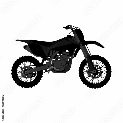 Sleek Black Dirt Bike Silhouette with Detailed Wheels and Suspension