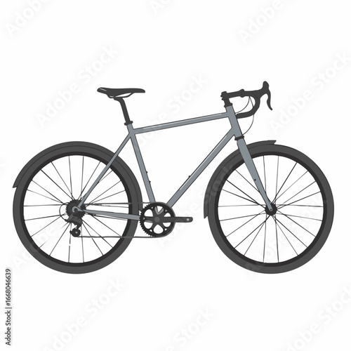 Gray touring bicycle with fenders, drop handlebars, and a visible drivetrain