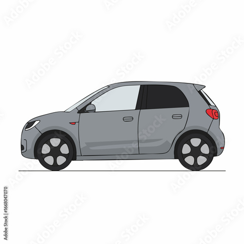 Sleek Gray Compact Car Illustration with Unique Wheel Design and Details