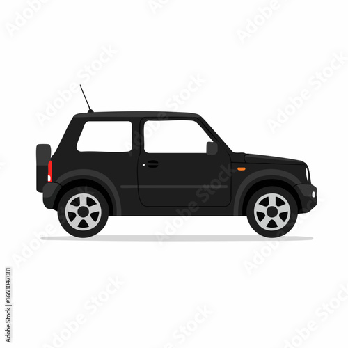 Isolated black SUV with rear-mounted spare tire and minimalist design