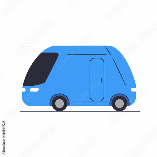 Stylized Blue Van with Rounded Edges and Minimalist Design Elements