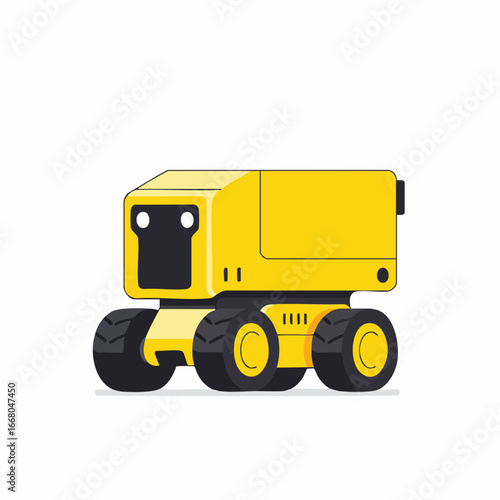Futuristic Yellow Agricultural Robot Harvesting Vehicle