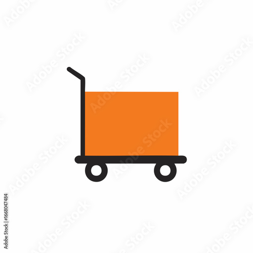 Orange Box on a Black Hand Truck with Four Wheels, Simple Design