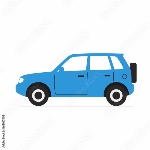 Stylized Blue SUV with Rear-Mounted Spare Tire, Side View