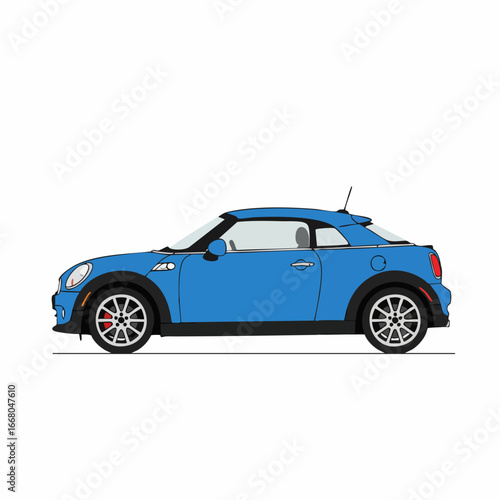 Side View of a Blue Mini Cooper Coupe with Black Trim and Silver Wheels