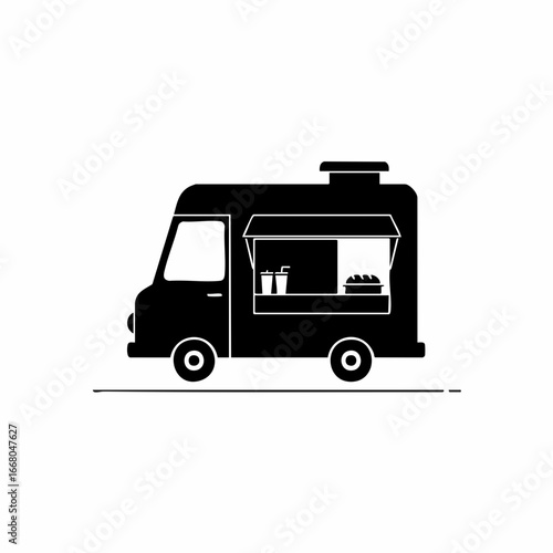 Simple Silhouette of a Food Truck Selling Drinks and Bread